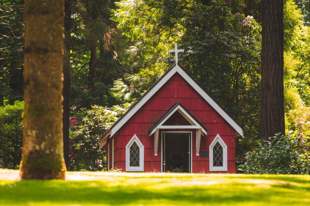 Spiritual Drought. Red Church Outside