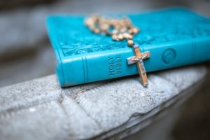 Blue Holy Bible and Cross Philippians Bible Study